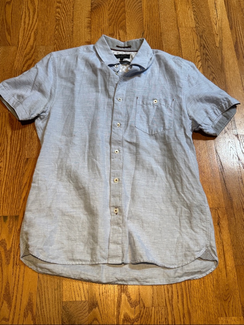 Ted Baker Portugal cotton/linen blend light blue button down shirt size 3